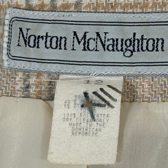 Vintage 90s Norton McNaughton Beige Houndstooth Blazer Women’s 12 Lined Jacket - Picture 8 of 8